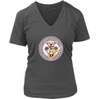 A womens grey V-Neck by District features the original Golden Retriever dog artwork by OMG You're Home! This collection is dedicated to those of us who love and support rescues.
