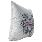 Left side view of a soft decorative pillow featuring an excited Blue Nose Pitbull from OMG You'e Home