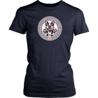 District Womens navy blue Shirt featuring the OMG You're Home! Boston Terrier design with "Rescue is my favorite breed"
