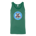 a green tank top with the OMG You're Home! Boston Terrier dog Mom design on the front