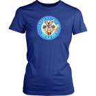 A womens royal blue shirt by District featuring the original Golden Retriever dog artwork on the front