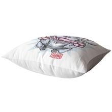 Load image into Gallery viewer, Top view of a soft decorative pillow featuring an excited Blue Nose Pit bull from OMG You'e Home