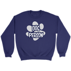 A soft and cozy navy blue Crewneck Sweatshirt for dog lovers featuring the DOG PERSON design on the front.