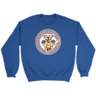 a blue unisex sweatshirt featuring the original Golden Retriever dog artwork by OMG You're Home!