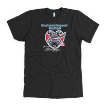 Load image into Gallery viewer, a black OMG You're Home t-shirt featuring the Emotional Support Human for my Black Lab design on the front in full color