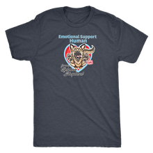 Load image into Gallery viewer, A men's grey triblend shirt by Next Level featuring the original German Shepherd dog artwork by OMG You're HOME! This design has the text "Emotional Support Human" above the German Shepherd.