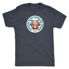 front view of a mens grey Triblend t-shirt by Next Level featuring the original Red Nose Pitbull artwork by OMG You're Home! Part of the "Rescue is my favorite breed" collection.
