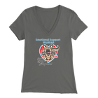 A woman's grey v-neck shirt featuring the OMG You're Home! German Shepherd dog design with the text "Emotional Support Human".