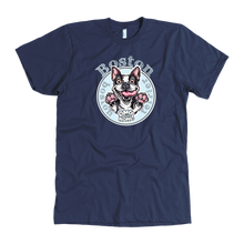 Load image into Gallery viewer, Navy blue dog lover's t-shirt featuring the Boston Terrier dog design by OMG You're Home