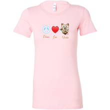 Load image into Gallery viewer, Pink Bella Womens Shirt featuring the Peace Love Yorkie dog design from OMG You're HOME!