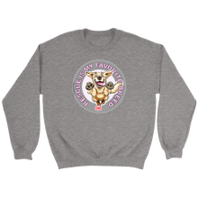 Load image into Gallery viewer,  a heather grey unisex sweatshirt featuring the original Golden Retriever dog artwork by OMG You're Home!