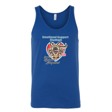 Load image into Gallery viewer, A blue tank top with the original German Shepherd design by OMG You're Home
