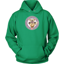 Load image into Gallery viewer, a green unisex hoodie tee features the original Golden Retriever dog artwork by OMG You're Home!