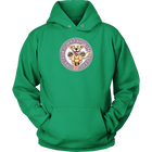 a green unisex hoodie tee features the original Golden Retriever dog artwork by OMG You're Home!
