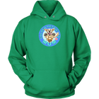 A light green hoodie with the golden retriever mom design by OMG You're Home! on the front
