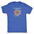 A men's blue triblend shirt by Next Level featuring the original German Shepherd dog artwork by OMG You're HOME! This design has the text "Emotional Support Human" above the German Shepherd.