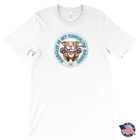 Front view of a mens white T-Shirt by Canvas featuring the original Red Nose Pitbull artwork by OMG You're Home! Part of the "Rescue is my favorite breed" collection.
