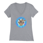 a women's heather grey v neck shirt with the OMG You're Home! German Shepherd dog mom design on the front