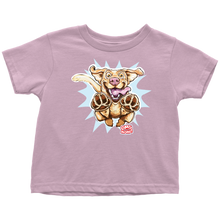 Load image into Gallery viewer, a light pink OMG You're Home toddler t-shirt featuring the original Yellow Labrador Retriever dog design on the front in full color
