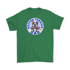 a men's green t-shirt featuring the Boston Terrier dog dad design on the front