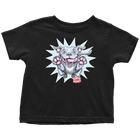 a toddler's black t-shirt with the Blue Nose Pit Bull design by OMG You're Home on the front in full vibrant color