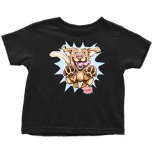 Load image into Gallery viewer, a black OMG You're Home toddler t-shirt featuring the original Yellow Labrador Retriever dog design on the front in full color