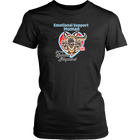 A womens black Shirt by District featuring the original German Shepherd dog artwork by OMG You're HOME! This design has the text "Emotional Support Human" above the German Shepherd.