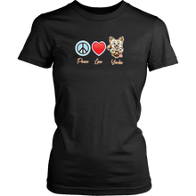 Load image into Gallery viewer, Black District Shirt featuring the Peace Love Yorkie dog design from OMG You're HOME!