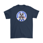 a men's navy blue t-shirt featuring the Boston Terrier dog dad design on the front