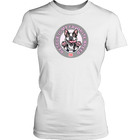 District Womens white Shirt featuring the OMG You're Home! Boston Terrier design with "Rescue is my favorite breed"