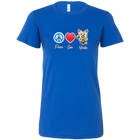 Royal blue Bella Womens Shirt featuring the Peace Love Yorkie dog design from OMG You're HOME!