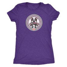 Load image into Gallery viewer, A purple triblend shirt for women featuring the OMG You&#39;re Home! Boston Terrier dog design with &quot;Rescue is my favorite breed&quot;