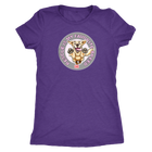 a women's purple t-shirt featuring the original Golden Retriever dog artwork by OMG You're Home! This collection is dedicated to those of us who love and support rescues.