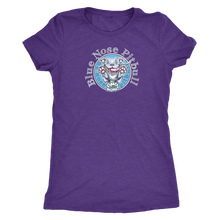 Load image into Gallery viewer, Purple woman's t-shirt featuring the Blue Nose Pitbull dog design from OMG You're Home