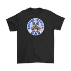 a men's black t-shirt featuring the Boston Terrier dog dad design on the front