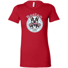 a woman's red shirt with a Boston Terrier dog design by OMG You're Home