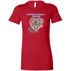 a womens red shirt featuring the original German Shepherd dog artwork by OMG You're HOME! The text "Emotional Support Human" appears above the design in light blue letters.