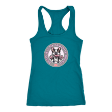 Load image into Gallery viewer, A teal green Next Level Racerback Tank featuring the OMG You're Home! Boston Terrier design with "Rescue is my favorite breed"