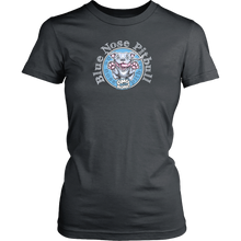 Load image into Gallery viewer, Front view of a grey District Shirt featuring the OMG You're HOME! Blue Nose Pitbull design in full vibrant color.
