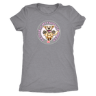 a women's light grey t-shirt featuring the original Golden Retriever dog artwork by OMG You're Home! This collection is dedicated to those of us who love and support rescues.