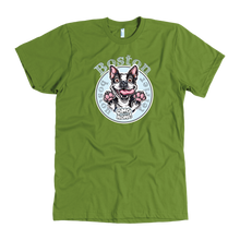 Load image into Gallery viewer, Lime green American Apparel dog lover t-shirt featuring the Boston Terrier dog design by OMG You're Home