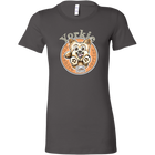 a womans grey tshirt with a yorkshire terrier dog drawing on the front