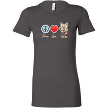 Load image into Gallery viewer, Grey Bella Womens Shirt featuring the Peace Love Yorkie dog design from OMG You're HOME!