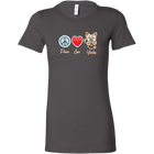 Grey Bella Womens Shirt featuring the Peace Love Yorkie dog design from OMG You're HOME!