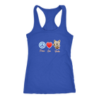 Royal Blue Next Level Racerback Tank featuring the Peace Love Yorkie dog design from OMG You're HOME!