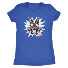 Load image into Gallery viewer, a royal blue Next Level Womens Triblend featuring the OMG You're Home Boston Terrier dog design in full color on the front.