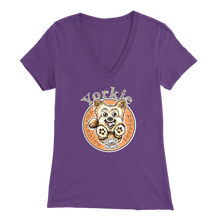 Load image into Gallery viewer, Purple Yorkie v-neck t-shirt by OMG You&#39;re Home