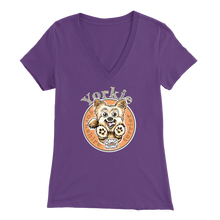 Load image into Gallery viewer, Purple Yorkie v-neck t-shirt by OMG You're Home