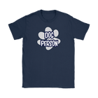 a women's navy shirt for dog lovers featuring the DOG PERSON design on the front