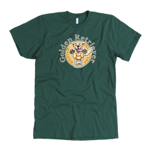 Load image into Gallery viewer, a mens green dog lovers t-shirt featuring the original Golden Retriever artwork by OMG You're Home on the front